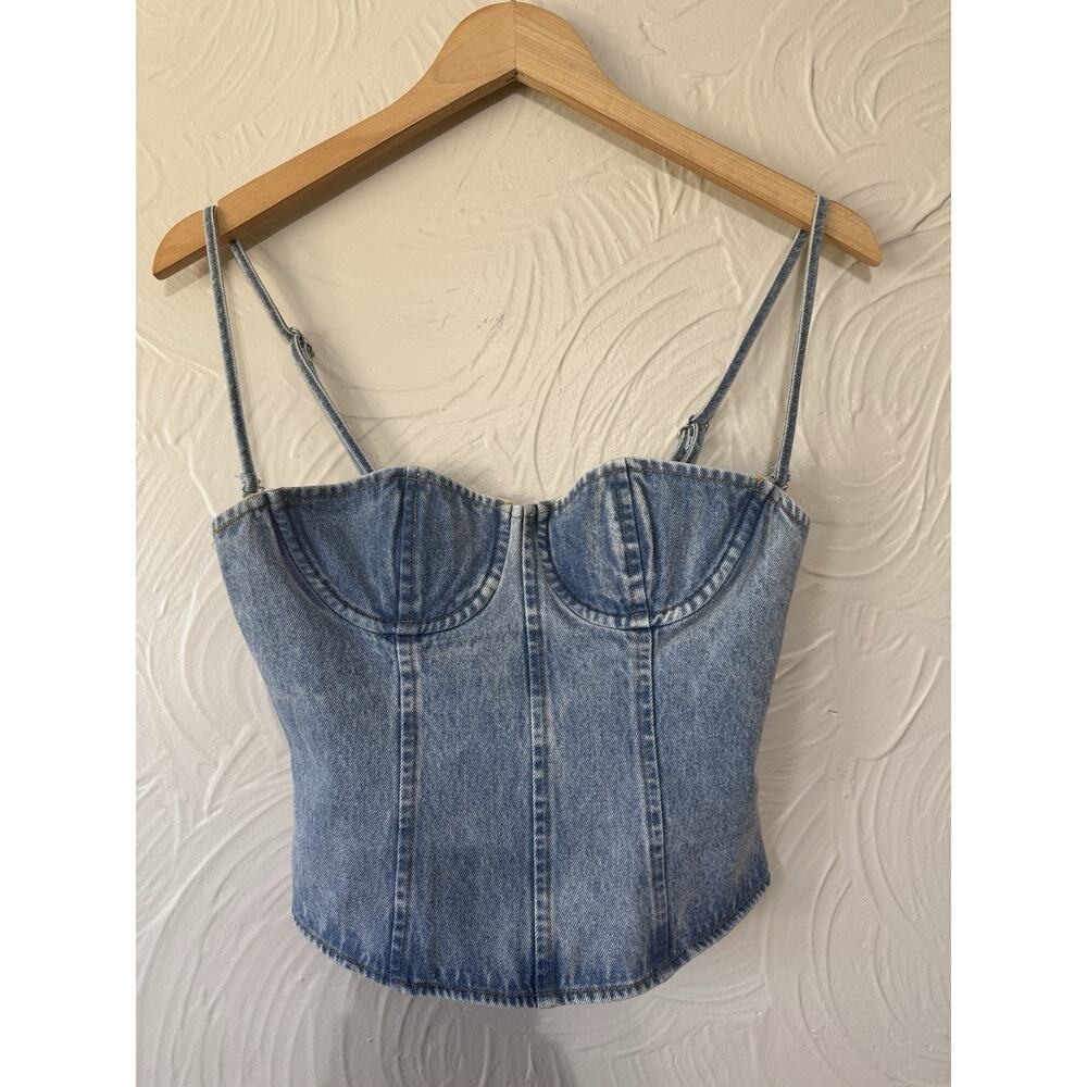 WeWoreWhat Denim Underwire Corset Top Y2K Structured Bustier Light Wash Size 2 - Picture 3 of 8